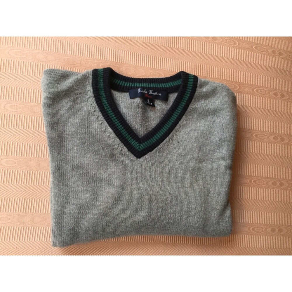 Boy's V-Neck Wool Sweater, Small(6-8), Gray, BrooksBrothers